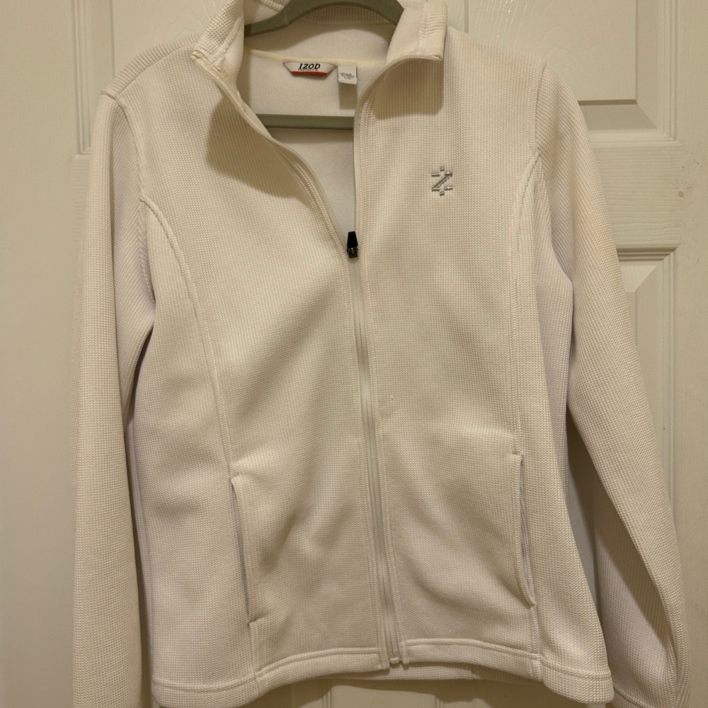 Izod White Jacket Full Zip Stand-Up Collar